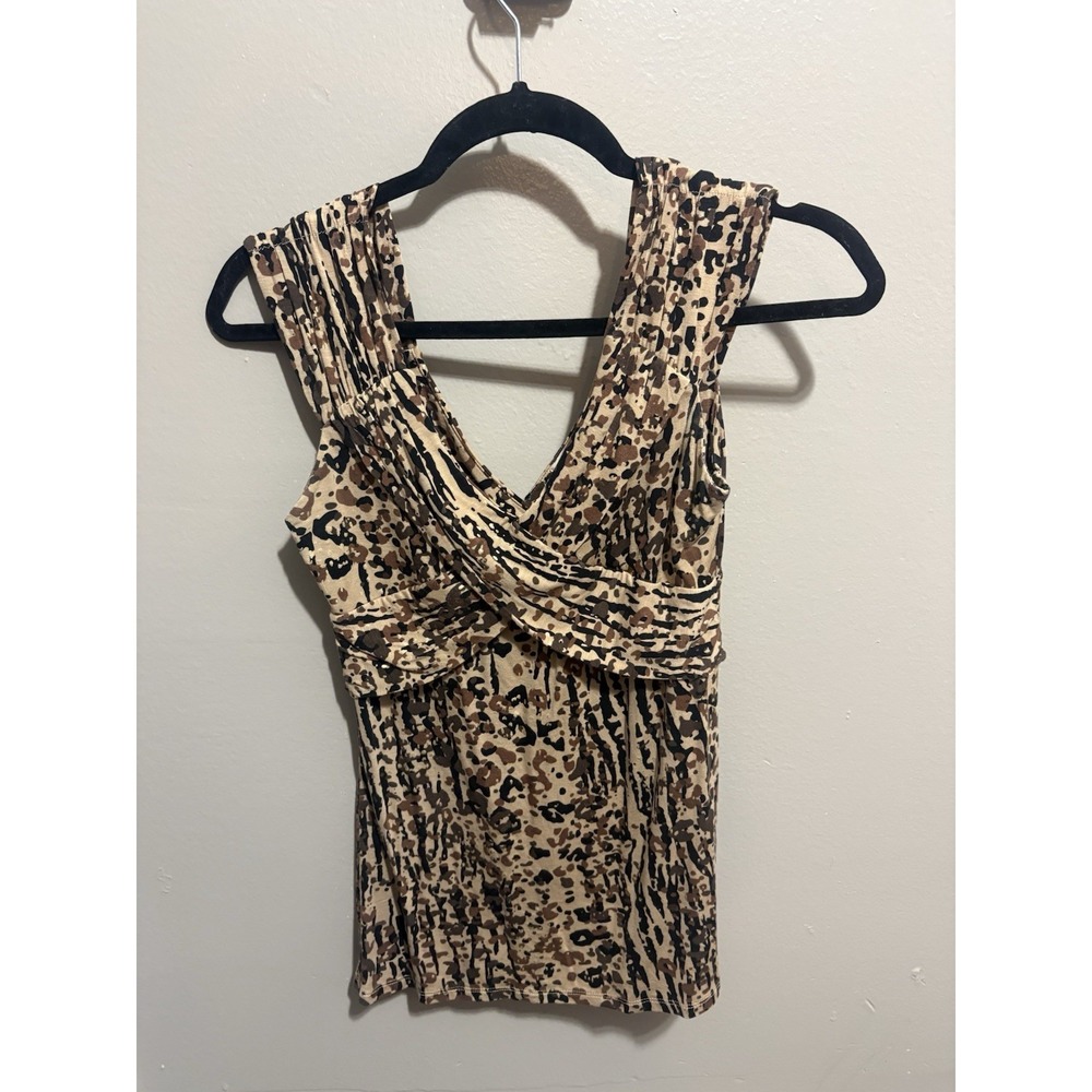 Candie's Women's Leopard Print Ruched V Neck Sleeveless Top Size S Vintage Y2K